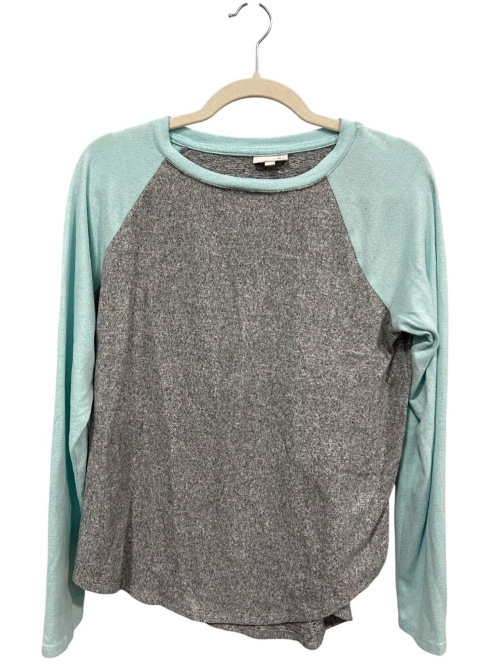 SO Baseball Tee Medium Raglan Long Sleeve Crewneck Shirt Heather Gray Blue Soft